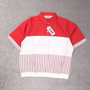 VTG 80s 90s Award Deadstock Large Red White Striped Short Sleeve Collared Shirt